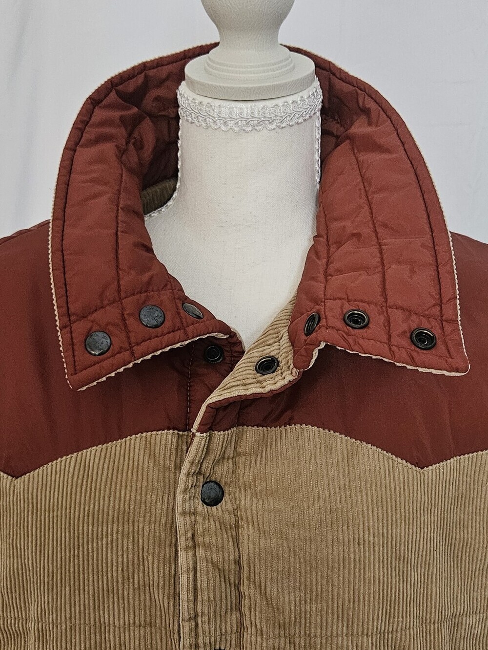 Vintage Reversible Corduroy Puffer Vest Men’s L/XL Rust Tan Western 90s - Picture 4 of 9